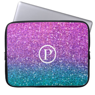 Housse Pour Ordinateur Portable Rose sarcelle aqua bleu et paillettes scintillante