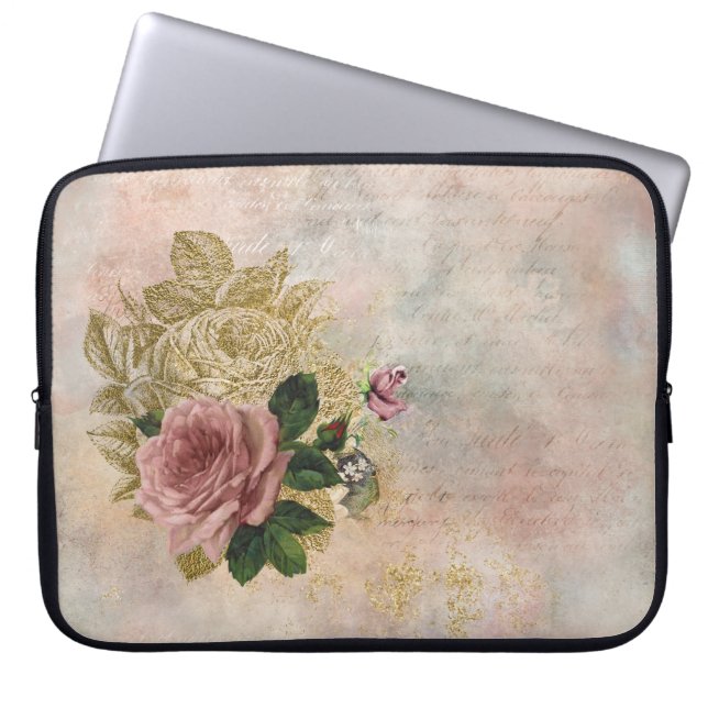 Housse Pour Ordinateur Portable Rose Steampunk | Pink and Gold Sophisticated (Devant)