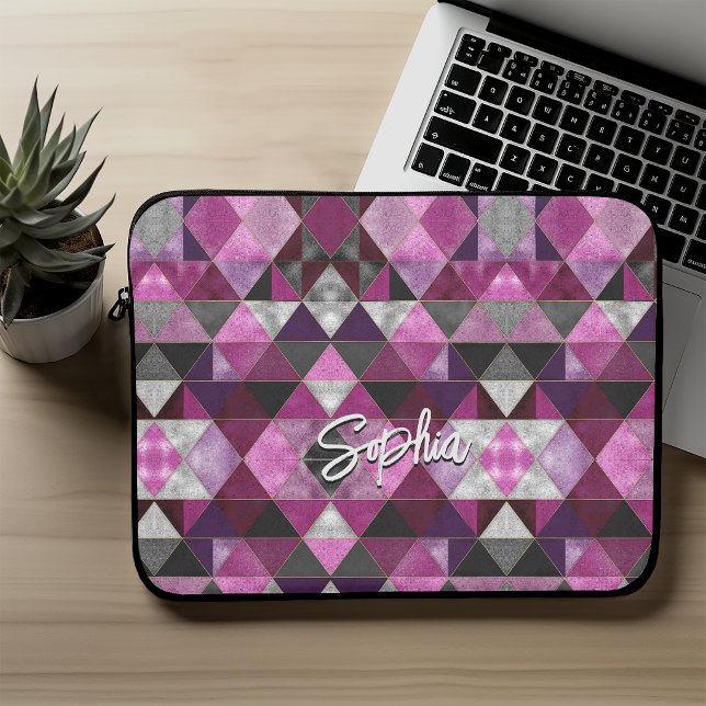 Housse Pour Ordinateur Portable Rose violet gris géométrique chic (Créateur téléchargé)