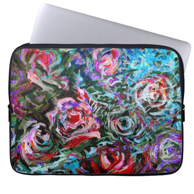 Housse Pour Ordinateur Portable roses Abstraits en rouge et turquoise (Devant)