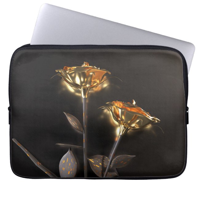 Housse Pour Ordinateur Portable Roses Brûlantes – Élégance Dorée (Devant)