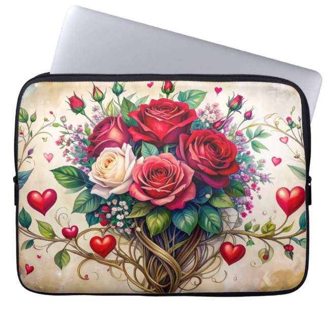 Housse Pour Ordinateur Portable Roses et cœurs (Devant)