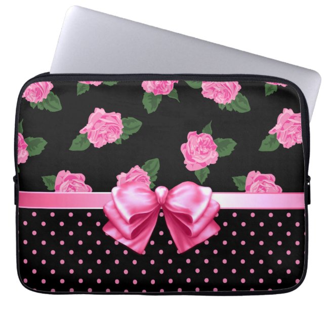 Housse Pour Ordinateur Portable Roses et pois roses (Devant)