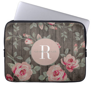 Housse Pour Ordinateur Portable Roses monogrammes sur Coque Wood MacBook