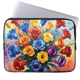 Housse Pour Ordinateur Portable Roses multicolores vibrantes Lisianthus Aquarelle