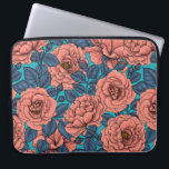 Housse Pour Ordinateur Portable Roses roses avec feuilles bleus sur bleu<br><div class="desc">Motif vectoriel sans couture dessiné à la main avec roses.</div>