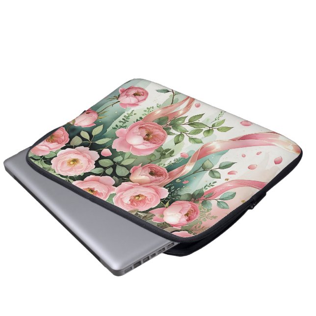 Housse Pour Ordinateur Portable Roses roses et rubans (Devant bas)