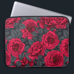 Housse Pour Ordinateur Portable Roses rouges avec feuilles gris sur noir<br><div class="desc">Motif vectoriel sans couture dessiné à la main avec roses.</div>