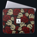 Housse Pour Ordinateur Portable Roses rouges et crânes gris noir floral gothique<br><div class="desc">Conception personnalisée</div>