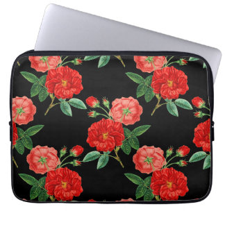 Housse Pour Ordinateur Portable Roses rouges, fond noir,