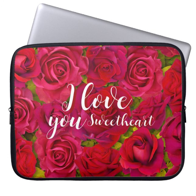 Housse Pour Ordinateur Portable Roses Rouges Je t'aime Nom (Devant)
