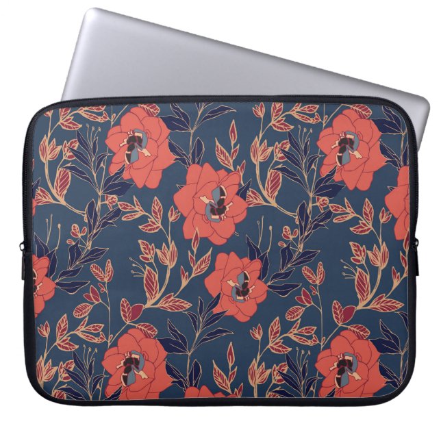Housse Pour Ordinateur Portable Roses rouges Peonies Arrière - plan foncé (Devant)