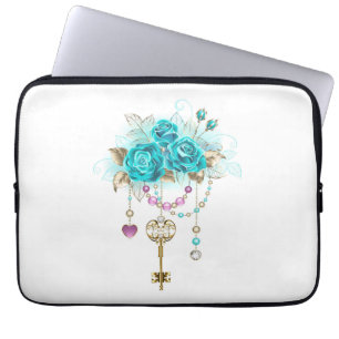 Housse Pour Ordinateur Portable Roses turquoise avec touches