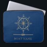 Housse Pour Ordinateur Portable Roue de bateau en or nautique, Bleu marine<br><div class="desc">Cette image présente une roue de bateau en or,  sur un arrière - plan bleu marine.</div>