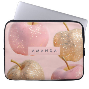 Housse Pour Ordinateur Portable Rouge à joues personnalisé rose poudré et paillett