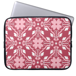 Housse Pour Ordinateur Portable Rouge, beige à fleurs, papier peint motif sans cou