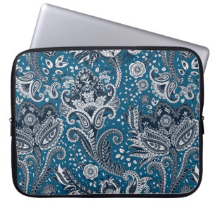 Housse Pour Ordinateur Portable Rouge Blanc & Bleu Floral Paisley Bohème Boho