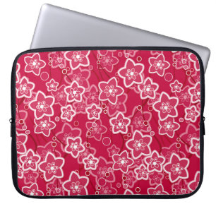 Housse Pour Ordinateur Portable rouge blanc floral rustique mode motif rétro