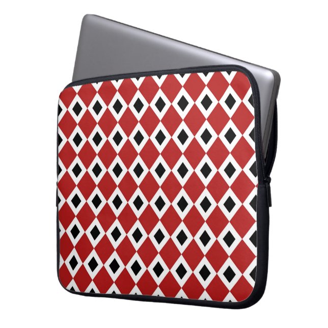 Housse Pour Ordinateur Portable Rouge, Blanc, Motif Diamant Noir (devant gauche)