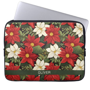 Housse Pour Ordinateur Portable Rouge Blanc Vert Poinsettia Fleurs Nom du Motif