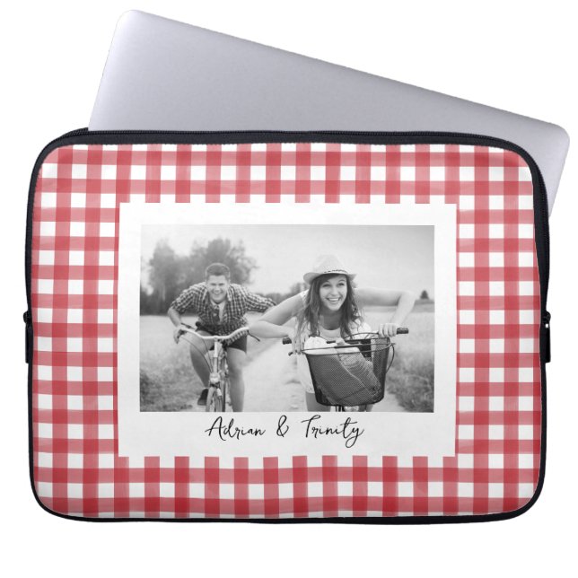 Housse Pour Ordinateur Portable Rouge classique et blanc En vichy Plaid Photo pers (Devant)