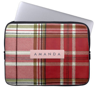 Housse Pour Ordinateur Portable Rouge Classique Personnalisé et Carreaux Olive