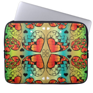Housse Pour Ordinateur Portable Rouge et vert Whimsical Romantique Coeurs motif
