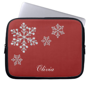 Housse pour ordinateur portable rouge flocons de n