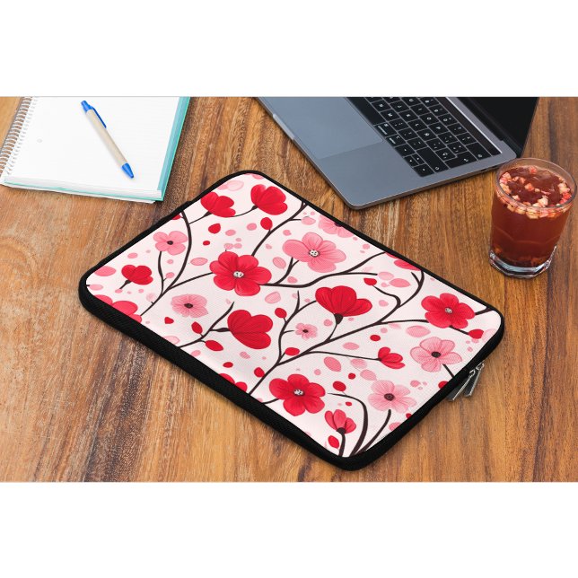 Housse Pour Ordinateur Portable Rouge Floral Romantique (Créateur téléchargé)