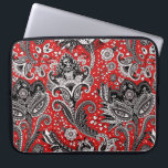 Housse Pour Ordinateur Portable Rouge noir et blanc Floral Paisley Bohemian Boho<br><div class="desc">Conception personnalisée</div>