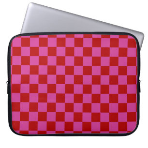 Housse Pour Ordinateur Portable Rouge + Pink Check À damiers Motif de tableau de b