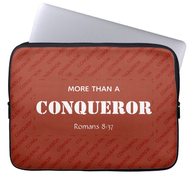 Housse Pour Ordinateur Portable Rouge PLUS QU'UN CONQUÉRANT chrétien (Devant)