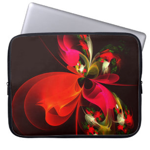 Housse Pour Ordinateur Portable Rouge Vert Floral Moderne Art Abstrait Motif #02