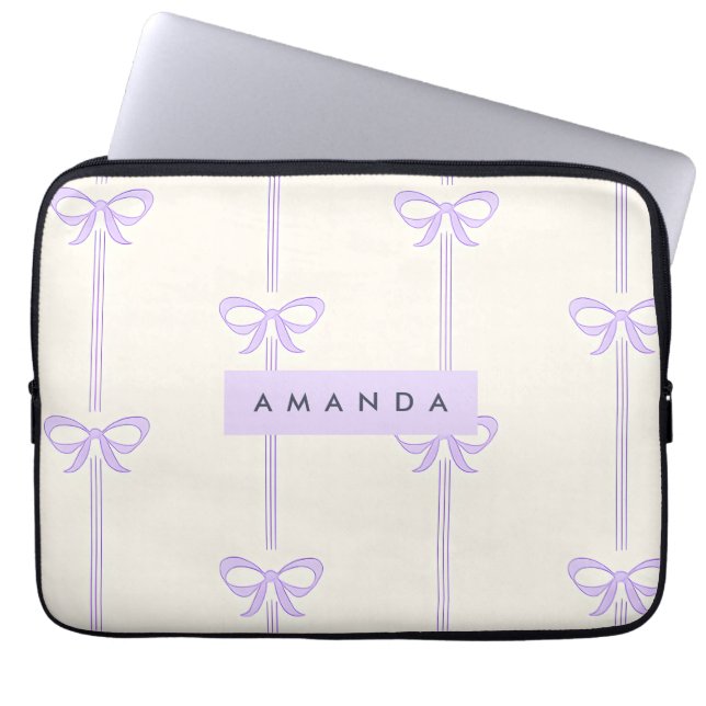 Housse Pour Ordinateur Portable Ruban à nœud pastel lavande Coquette personnalisé (Devant)