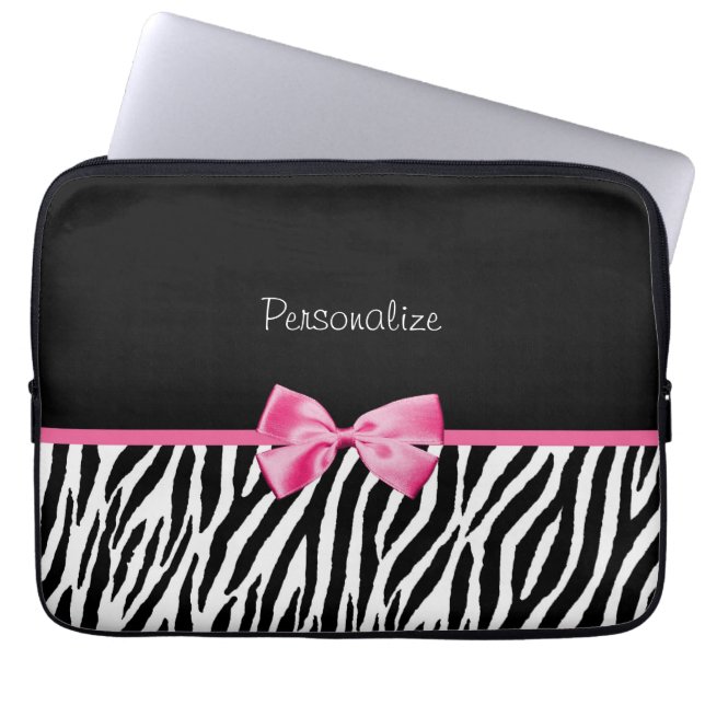 Housse Pour Ordinateur Portable Ruban noir et blanc à la mode de rose d'impression (Devant)