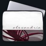 Housse Pour Ordinateur Portable Rubans Abstraits Gris et Vins | Blanc | Nom person<br><div class="desc">Manche portable moderne avec un design abstrait artistique. La partie supérieure est composée d'un simple arrière - plan blanc clair avec nom personnalisé présenté dans un élégant script de coque inférieur. La partie inférieure est constituée de rubans gris, bordeaux, blancs et de couleur vin qui sont superposés et entrelacés pour...</div>