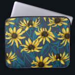 Housse Pour Ordinateur Portable Rudbekia jaune sur la marine<br><div class="desc">Motif vectoriel peint à la main avec fleurs roudbekia jaunes</div>