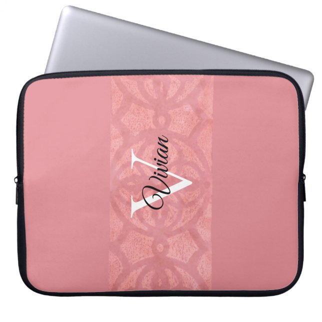 Housse Pour Ordinateur Portable Ruddy Pink Batik Nom Monogrammé (Devant)