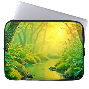 Housse Pour Ordinateur Portable Ruisseau de la forêt dorée Art paisible