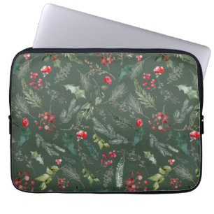 Housse Pour Ordinateur Portable Rustic Green Christmas Foliage Motif botanique