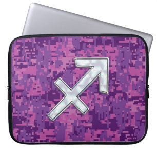 Housse Pour Ordinateur Portable Sagittarius Zodiac Sign on Fuchsia Camo numérique