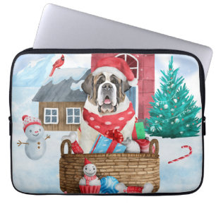 Housse Pour Ordinateur Portable Saint Bernard Chien dans la neige Maison de Chien 