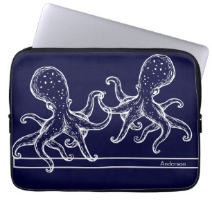 Housse Pour Ordinateur Portable Salle de bain nautique Océan Marine Bleu Octopus