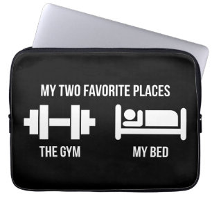 Housse Pour Ordinateur Portable Salle de gym et lit - Drôle Pictogramme de dessin 