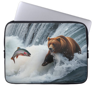 Housse Pour Ordinateur Portable Saumon de prise d'ours grizzli