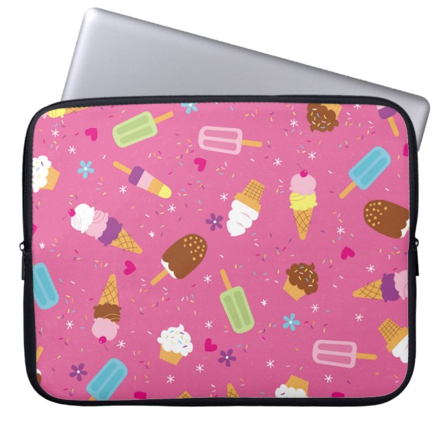 Housse Pour Ordinateur Portable Saupoudrer, cupcakes, glaces et coquelicots (Devant)