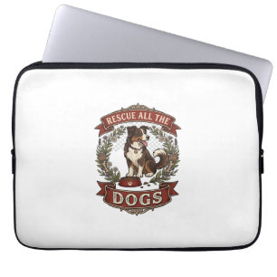 Housse Pour Ordinateur Portable Sauver tous les chiens Couronne florale ruban pour