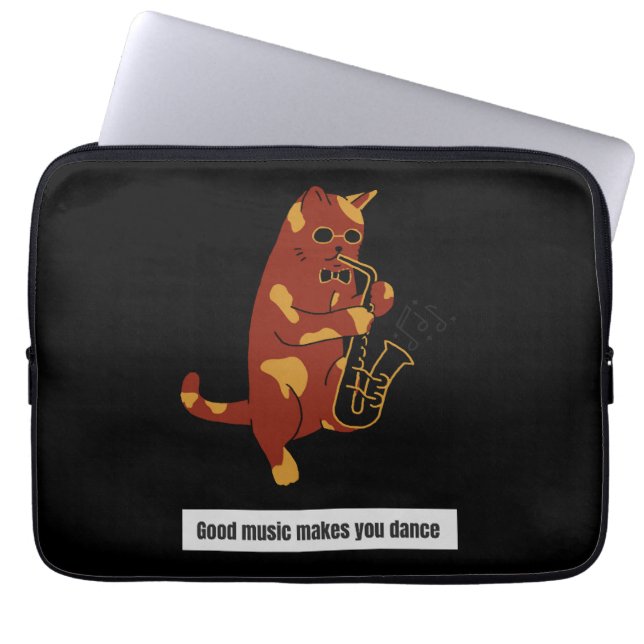 Housse Pour Ordinateur Portable Saxophone de chat de musique (Devant)