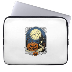 Housse Pour Ordinateur Portable Scène de citrouille hantée Art vectoriel Halloween