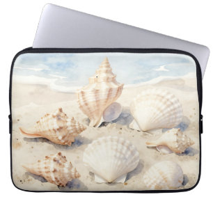 Housse Pour Ordinateur Portable Scène de plage aux coquillages à l'aquarelle